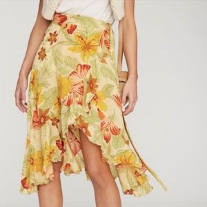 Faithfull the Brand Tramonti Yellow Floral Wrap Skirt Small